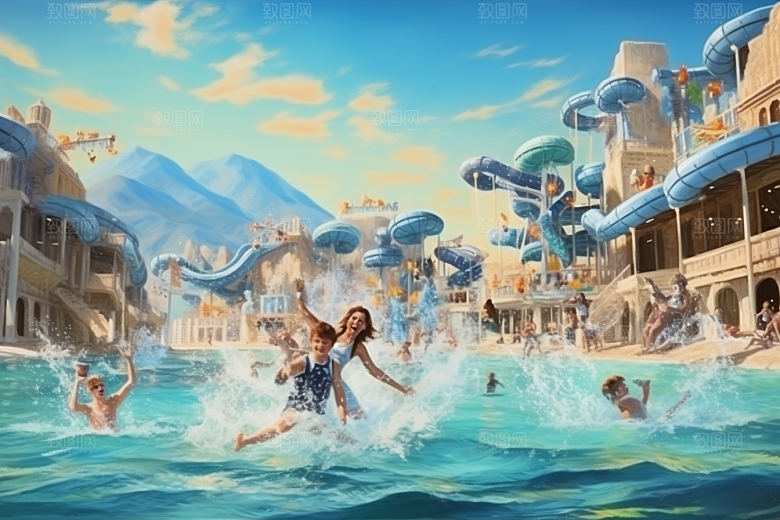水上乐园高清玩水插画