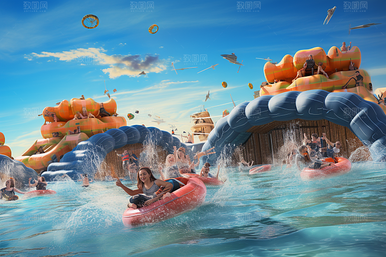 水上乐园戏水夏日插画