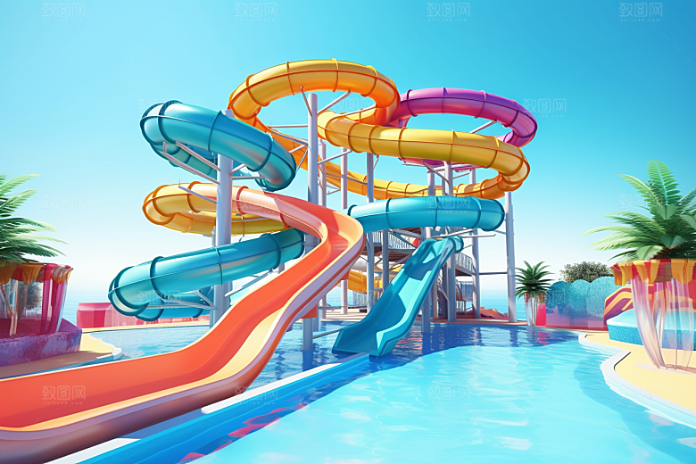 水上乐园夏日游乐设施插画