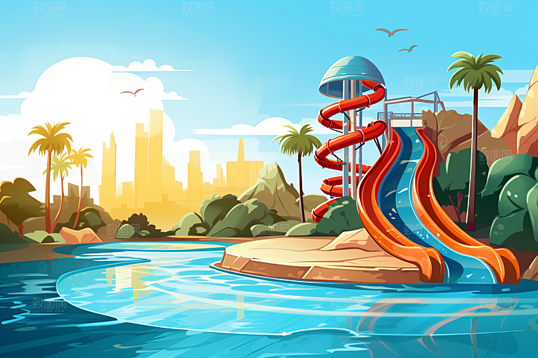 水上乐园夏天儿童乐园插画