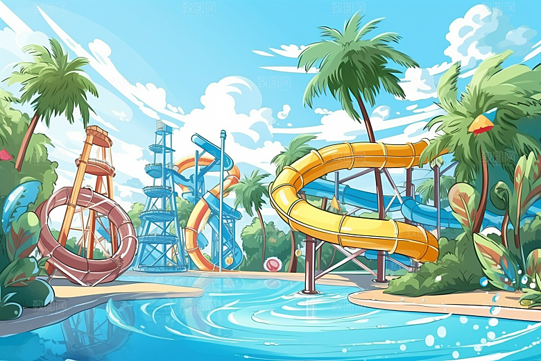 水上乐园高清戏水插画