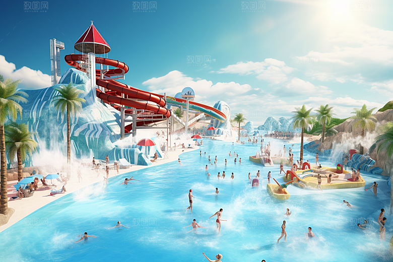水上乐园高清游乐设施插画