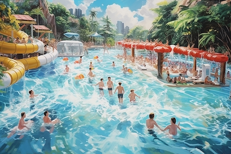 水上乐园夏日游乐设施插画