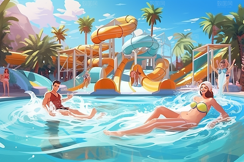 水上乐园玩水游乐设施插画