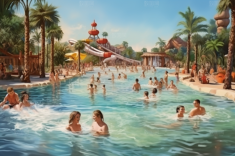 水上乐园夏日游乐设施插画