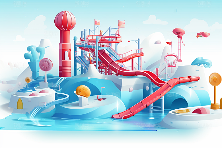 水上乐园夏天游乐设施插画
