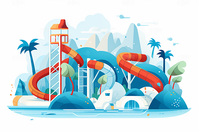 水上乐园夏日戏水插画