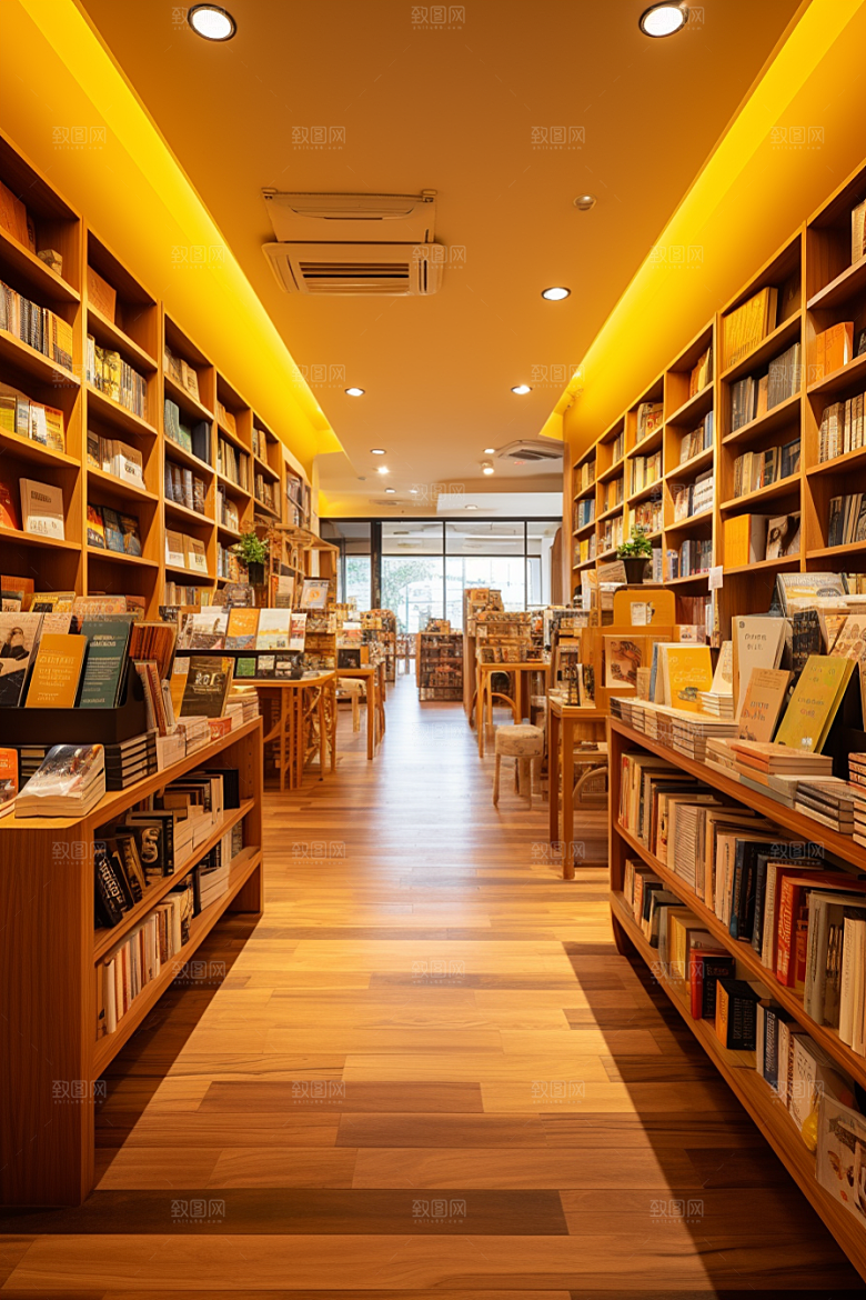 书店书架大气藏书室素材