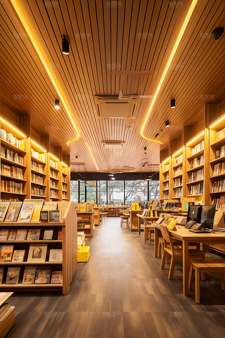 书店书架室内藏书室素材