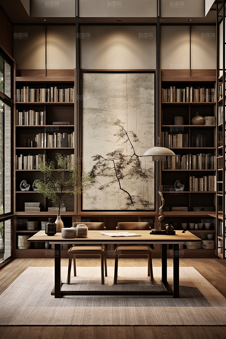 书店书架藏书室家居素材