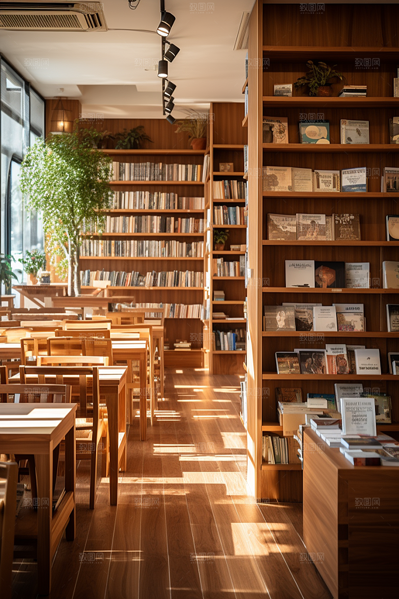 书店书架书柜藏书室素材