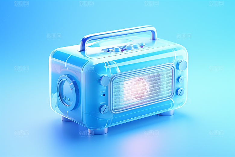 透明光效收音机高清音箱模型