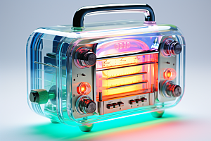 透明光效收音机高清音响模型