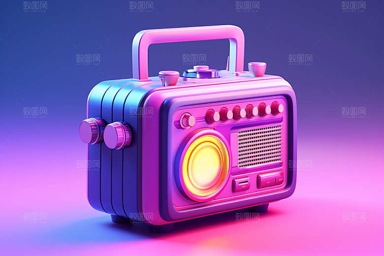 透明光效收音机音箱酸性模型
