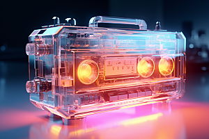 透明光效收音机时尚彩色模型