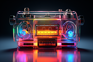 透明光效收音机音乐节音箱模型
