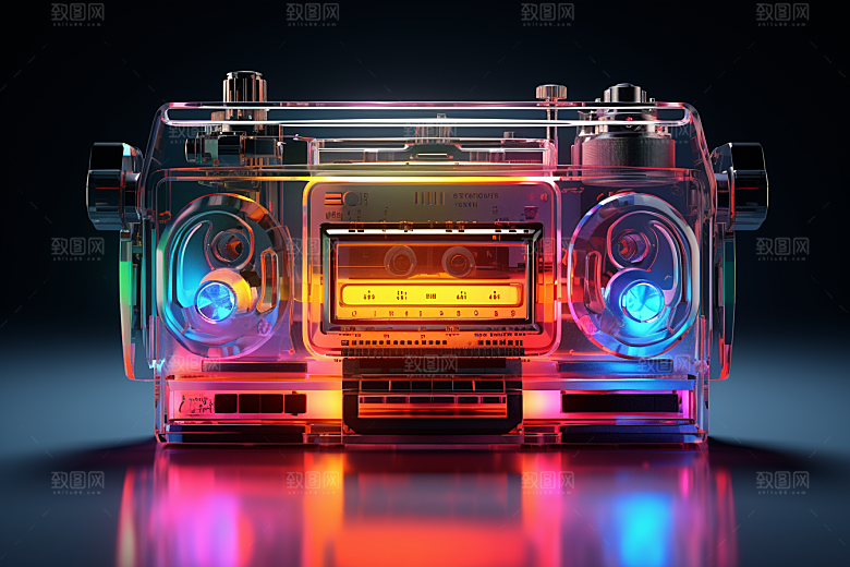 透明光效收音机音乐节音箱模型