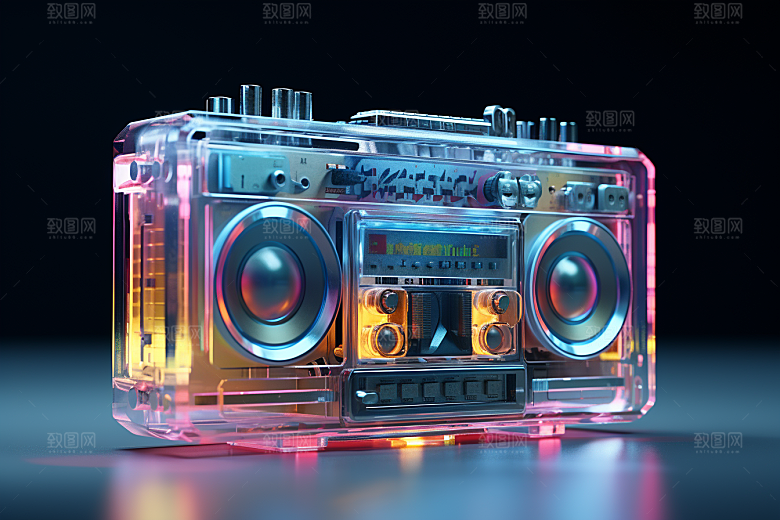 透明光效收音机玻璃音箱模型