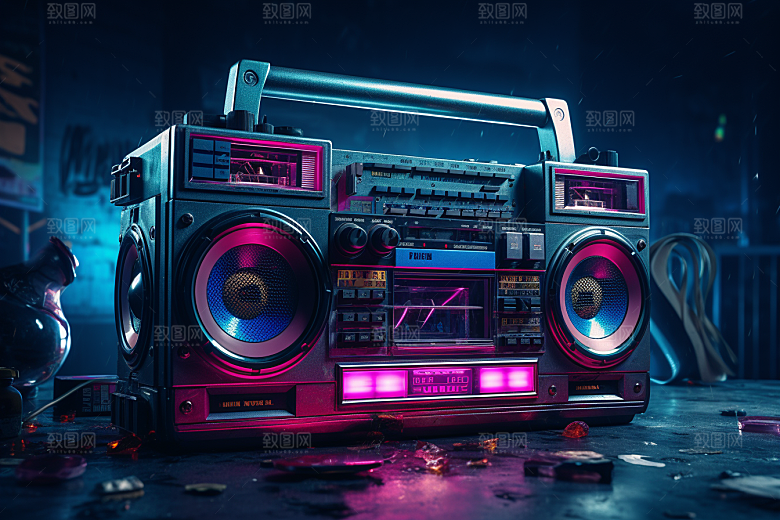 透明光效收音机音乐节音箱模型