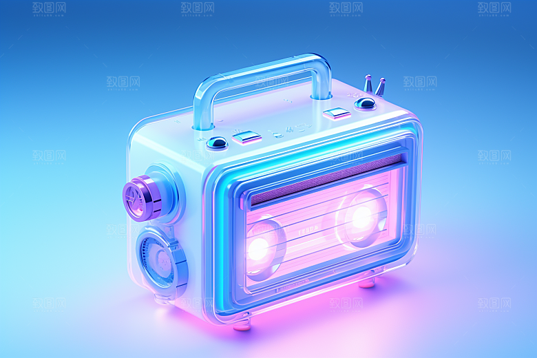 透明光效收音机质感音乐节模型