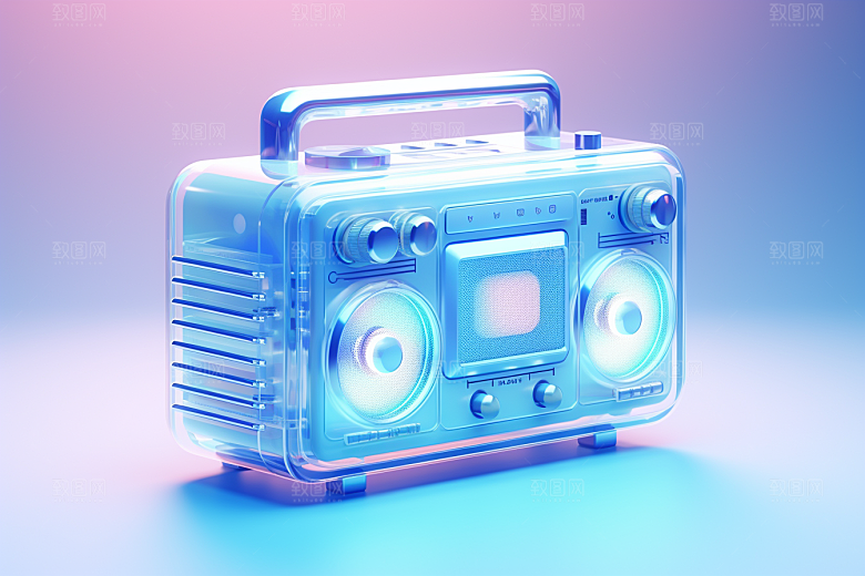 透明光效收音机质感音箱模型