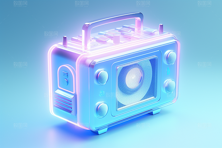 透明光效收音机音乐节音箱模型
