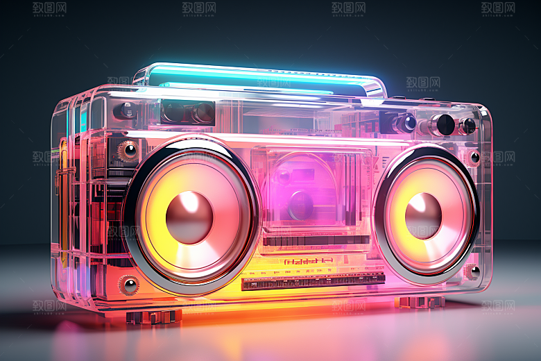 透明光效收音机透明塑料高清模型