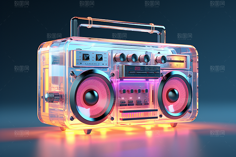 透明光效收音机高清质感模型