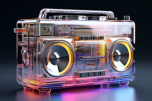 透明光效收音机音箱音乐节模型