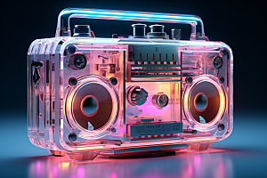 透明光效收音机彩色玻璃模型