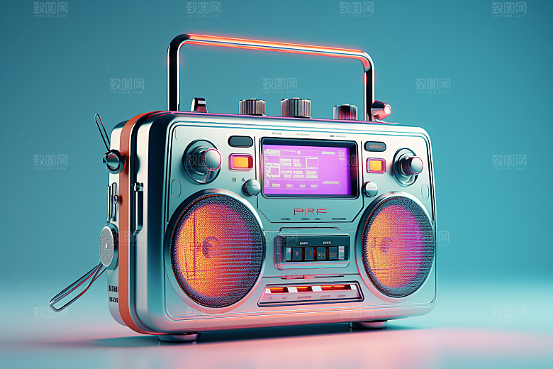 透明光效收音机音箱质感模型