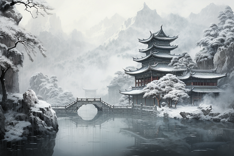 素描长城八达岭钢笔画艺术插画