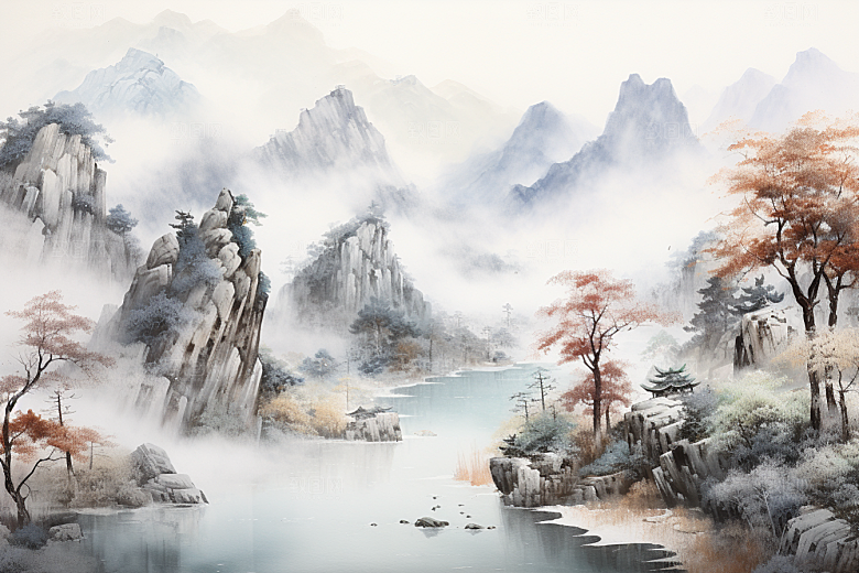素描长城钢笔画风景艺术插画