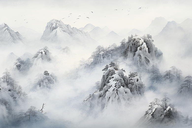 素描长城风光八达岭艺术插画