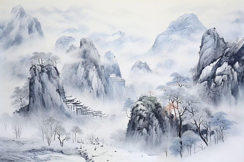 素描长城线条高清艺术插画