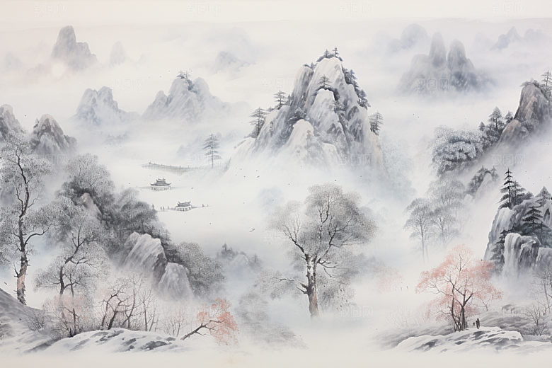 素描长城黑白钢笔画艺术插画