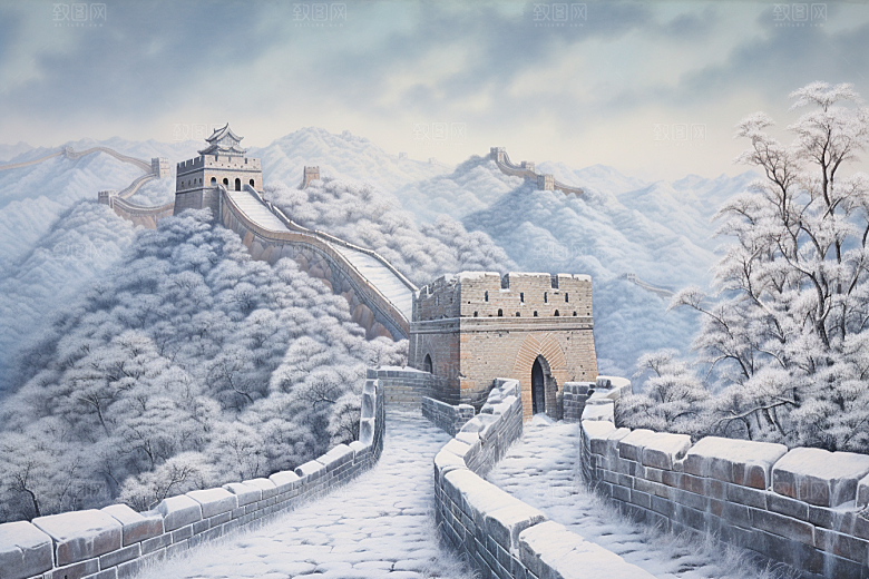 素描长城黑白壮阔艺术插画