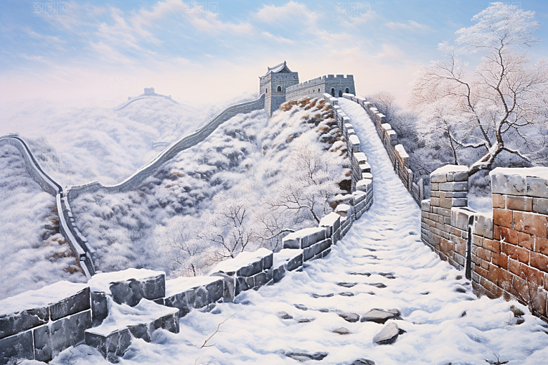 素描长城钢笔画传统艺术插画