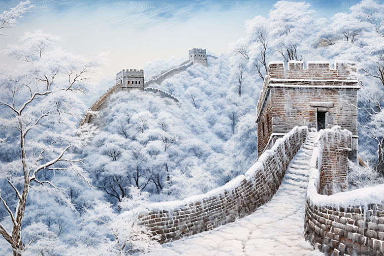 素描长城中国风风光艺术插画