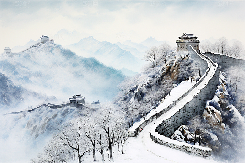 素描长城传统钢笔画艺术插画