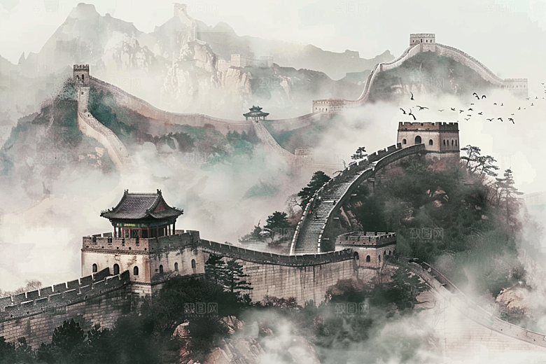 素描长城黑白八达岭艺术插画