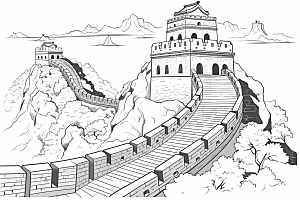 素描长城风光中国风艺术插画