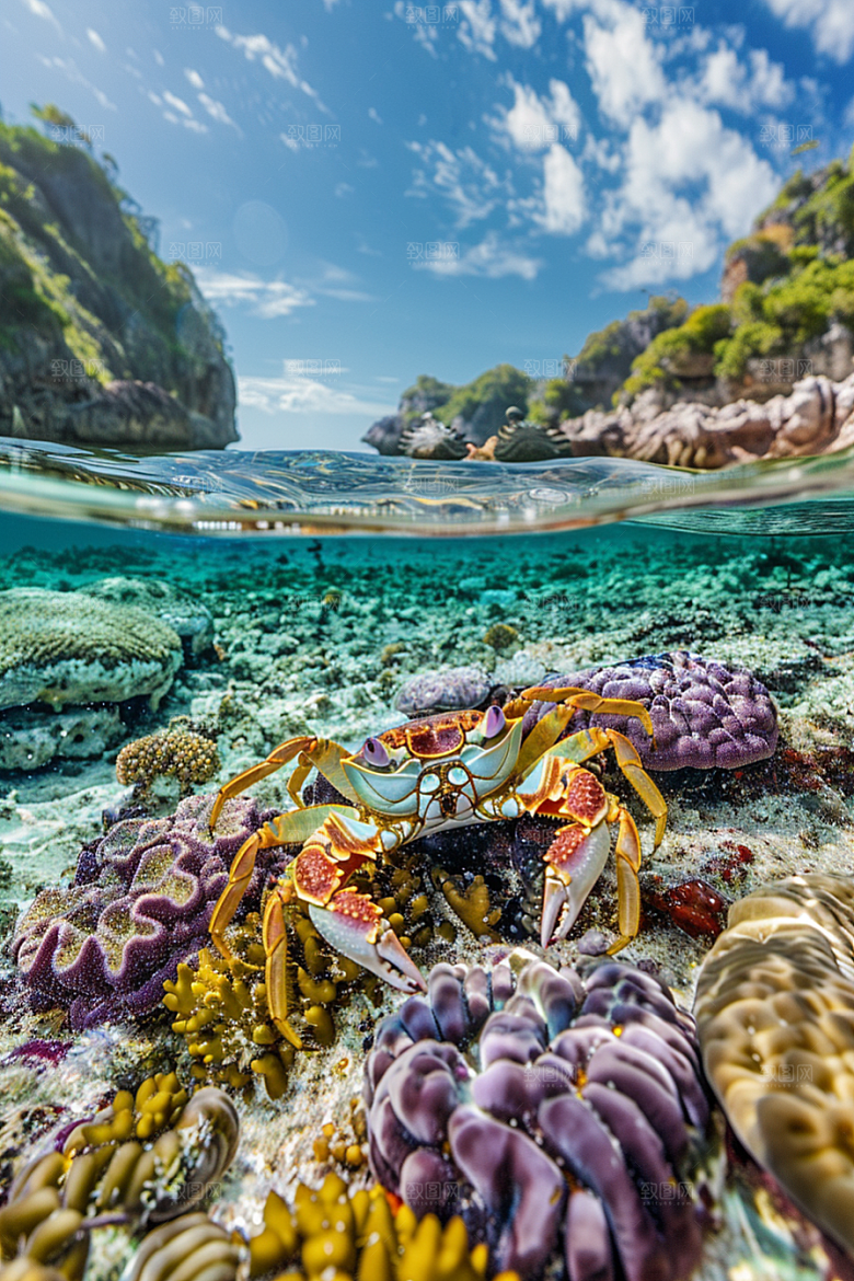 梭子蟹海蟹大海摄影图