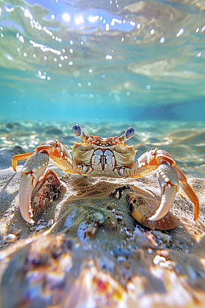 梭子蟹大海美味摄影图