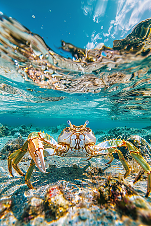 梭子蟹螃蟹冰鲜摄影图