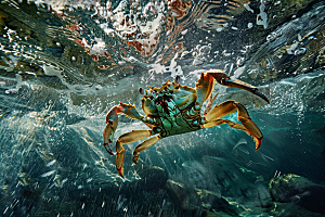 梭子蟹大海高清摄影图