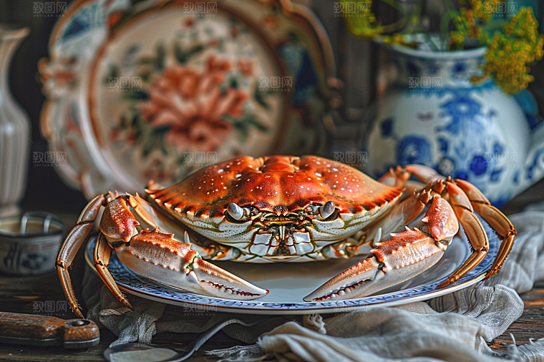 梭子蟹海鲜食材摄影图