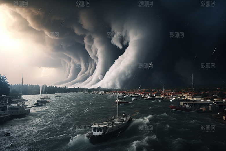 台风龙卷风风灾极端天气摄影图