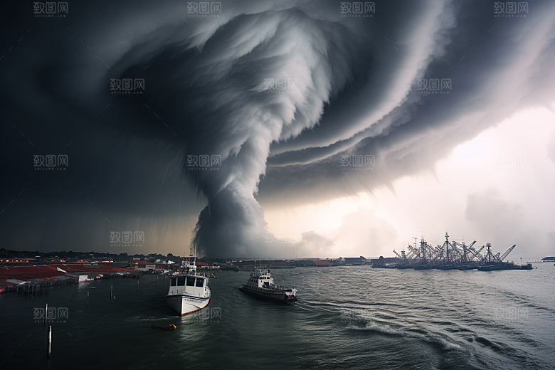 台风龙卷风天气风灾摄影图