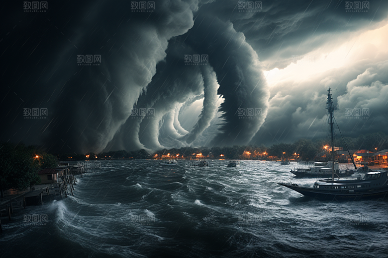台风龙卷风平原极端天气摄影图